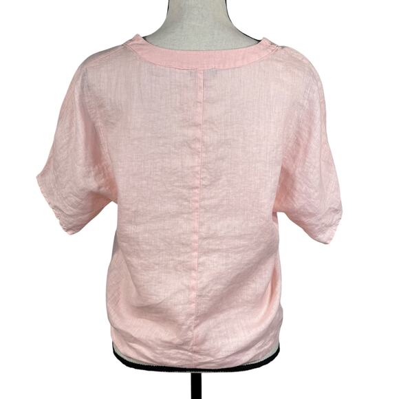Vince Camuto Small 100% Linen Top Button-Up Dolman Sleeves V-Neck Tie Front Pink - Picture 4 of 7